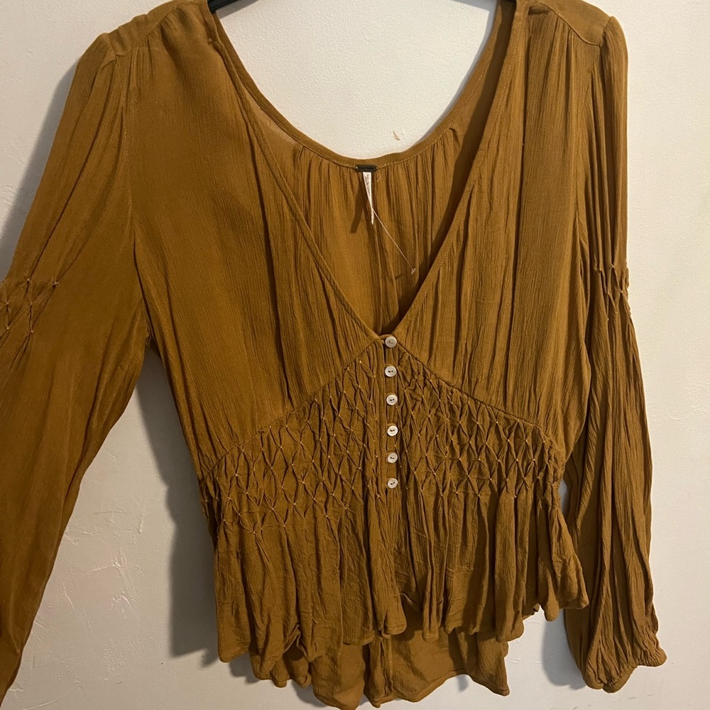 Free People Mustard long bell sleeve top